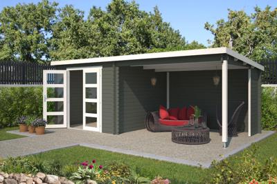 Outdoor Life Manuel Blokhut 620x295 cm 28 mm vuren Green Grey-Wit gecoat- Lessenaarsdak- - Outdoor Life Outdoor Life Manuel Blokhut 620x295 cm 28 mm vuren Green Grey-Wit gecoat- Lessenaarsdak- - Outdoor Life