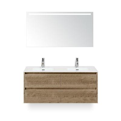 Dante Badmeubelset 120 cm - 4 laden Natuur Eiken - Keramische Wastafel Wit Cover - met Sence Spiegel