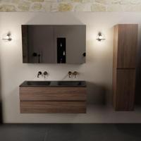 MONDIAZ AIVY 120cm badmeubel Mocha, wastafel Urban solid surface dubbel zonder kraangat met spiegelkast (AI-351651URBAN-NO - AI-M120MODU - AI-C120MOMI) - thumbnail