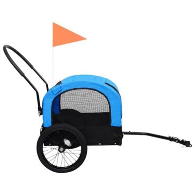Fietstrailer en hondenwagen 2-in-1 blauw en zwart - thumbnail