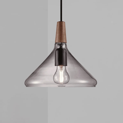 Hanglamp smokeglas hout &apos;Nori 27&apos; E27 fitting 270mm DFTP