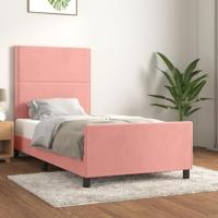 Bedframe met hoofdeinde fluweel roze 90x200 cm - thumbnail
