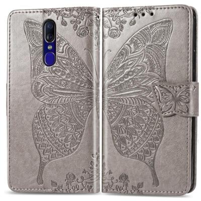 Butterfly Love bloemen reliëf horizontale Flip lederen draagtas voor OPPO F11 met houder & kaartsleuven & portemonnee & Lanyard (grijs)