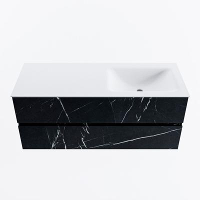 MONDIAZ VICA 120cm badmeubel onderkast Marquina 2 lades. Wastafel CLOUD rechts 1 kraangat, kleur Talc.