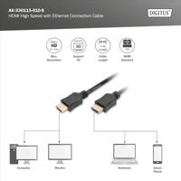 Digitus AK-330115-010-S HDMI-kabel HDMI Aansluitkabel HDMI-A-stekker, HDMI-micro-D-stekker 1.00 m Zwart Vergulde steekcontacten - thumbnail