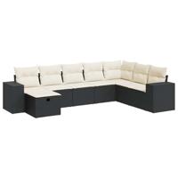 8-delige Loungeset met kussens poly rattan zwart - thumbnail
