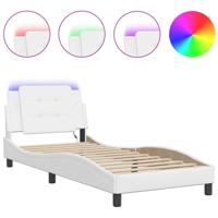 Bedframe met LED-verlichting kunstleer wit 80x200 cm - thumbnail