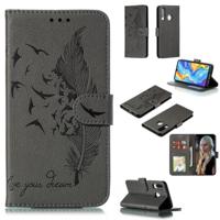 Feather patroon Litchi textuur horizontale Flip lederen draagtas met portemonnee & houder & kaartsleuven voor Huawei P30 Lite (grijs) - thumbnail
