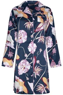 Chique satijnen doorknoopnachthemd bloemen Chique satijnen doorknoopnachthemd bloemen