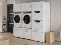 Kast WASHING 2 machines naast elkaar met kast voor wasgoed LARGE wit - thumbnail