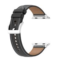 By Qubix - Luxe leren bandje - Zwart - Compatible met Apple Watch 44mm / 45mm / 46mm / 49mm - Compatible Apple watch bandjes - thumbnail