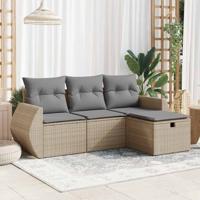 4-delige Loungeset met kussens poly rattan beige - thumbnail