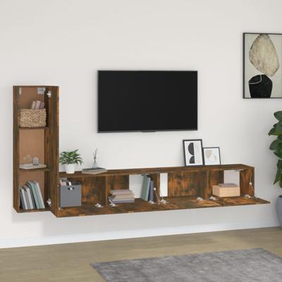 3-delige Tv-meubelset bewerkt hout gerookt eikenkleurig - thumbnail