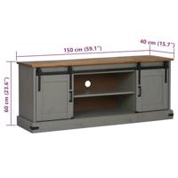 Tv-meubel HALDEN 2 schuifdeuren 150x40x60 cm massief hout grijs - thumbnail