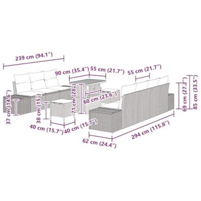 Tuinbankenset met kussen 10 pcs Beige poly rattan