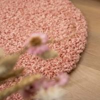 Tapeso Rond hoogpolig vloerkleed shaggy Trend effen - roze - 80 cm - thumbnail