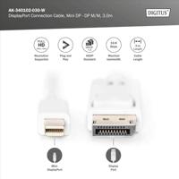Digitus AK-340102-030-W DisplayPort-kabel Mini-displayport / DisplayPort Adapterkabel Mini DisplayPort-stekker, DisplayPort-stekker 3.00 m Wit - thumbnail