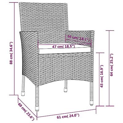 3-delige Bistroset met kussens poly rattan grijs