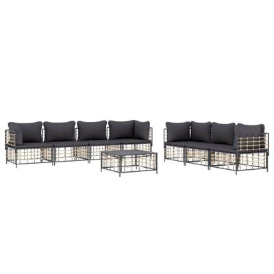 8-delige Loungeset met kussens poly rattan antracietkleurig