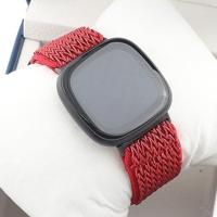 Fitbit Versa 3/4 & Sense 1/2 Nylon loop bandje - Rood - thumbnail