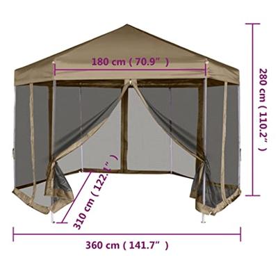 VidaXL Partytent met wanden zeshoekig 3,6x3,1 m taupe 220 g/m² - thumbnail