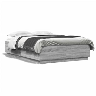 Bedframe met LED-verlichting grijs sonoma eiken 135x190 cm