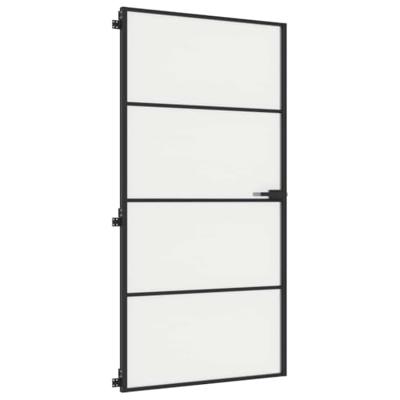Binnendeur smal 102,5x201,5 cm gehard glas en aluminium zwart