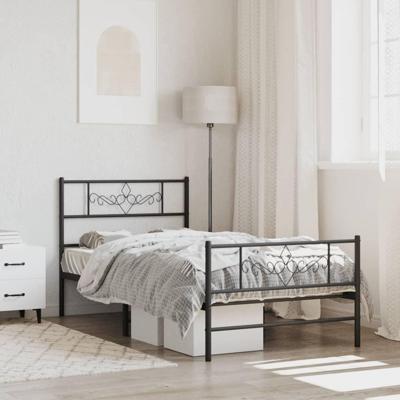Bedframe met hoofd- en voeteneinde metaal zwart 75x190 cm Bedframe met hoofd- en voeteneinde metaal zwart 75x190 cm
