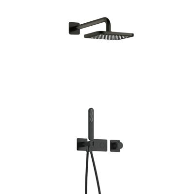 Hotbath Gal - Inbouw Regendoucheset - Geborsteld Gunmetal PVD - Thermostatisch - Wandarm 35 cm - Hoofddouche 220 mm - Staafhanddouche
