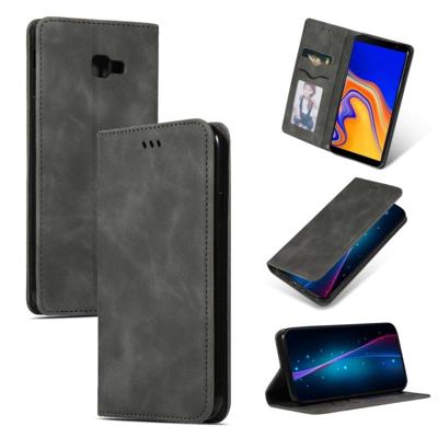 Retro huid voelen Business magnetische horizontale Flip lederen case voor Samsung Galaxy J4 plus 2018 & J4 Prime (donkergrijs)