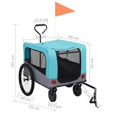 Fietstrailer en hondenwagen 2-in-1 blauw en grijs - thumbnail
