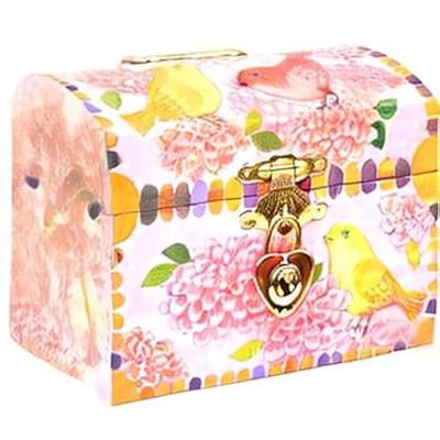 Houten Spaarpot Vogels en Bloemen - DJECO roze, bedrukt - thumbnail