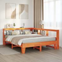 Bed met boekenkast zonder matras grenenhout wasbruin 140x200 cm - thumbnail