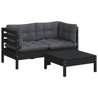 3-delige Loungeset met antracietkleurige kussens grenenhout - thumbnail