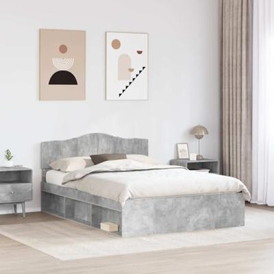 Bedframe met hoofdeinde Beton 140 x 200 cm Massief grenenhout