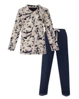 Medaillion dames pyjama - Doorknoop knoopsluiting - Blue flower - thumbnail