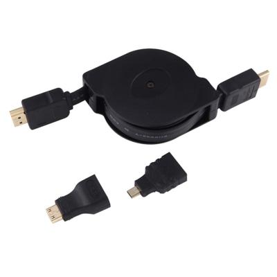 1m HDMI Male naar HDMI Male uittrekbare Video Audio Connector Adapter Kabel met Mini HDMI & Micro HDMI Adapters voor HDTV Monitor & Projector & PC & c