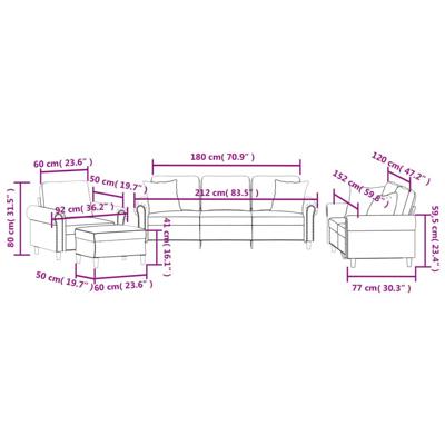 4-delige Loungeset met kussens fluweel zwart