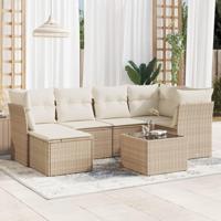 7-delige Loungeset met kussens poly rattan beige - thumbnail