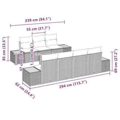 8-delige Tuinbankenset met kussens poly rattan acacia beige