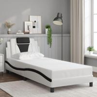 Bedframe met hoofdbord kunstleer zwart en wit 90x190 cm - thumbnail
