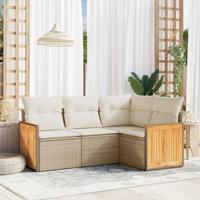 4-delige Loungeset met kussens poly rattan beige - thumbnail