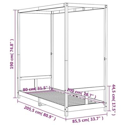 Kinderbedframe 80x200 cm massief grenenhout wit