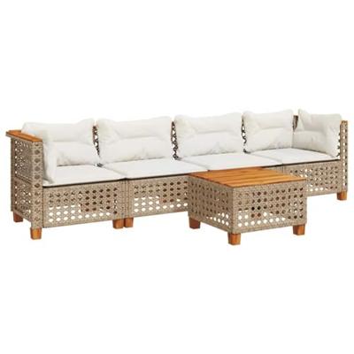 5-delige Loungeset met kussens poly rattan beige