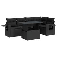 6-delige Loungeset met kussens poly rattan zwart - thumbnail