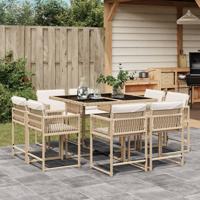 9-delige Tuinset met kussens poly rattan beige - thumbnail