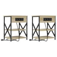 Nachtkastje met Oplaadstation 2 pcs Sonoma eiken Bewerkt hout - thumbnail