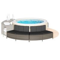 VidaXL Hottub-bankjes met kussens 2 st poly rattan grijs - thumbnail