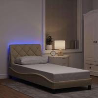 Bedframe met LED zonder matras 90x200 cm stof crèmekleurig - thumbnail