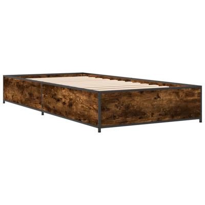 Bedframe bewerkt hout metaal gerookt eikenkleurig 120x200 cm